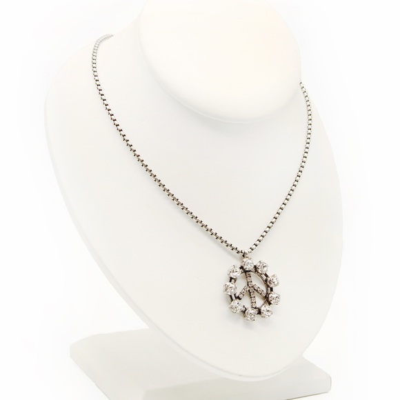 Boho hippie luxury Peace sign necklace pendant Swarovski crystals - Picture 2 of 3